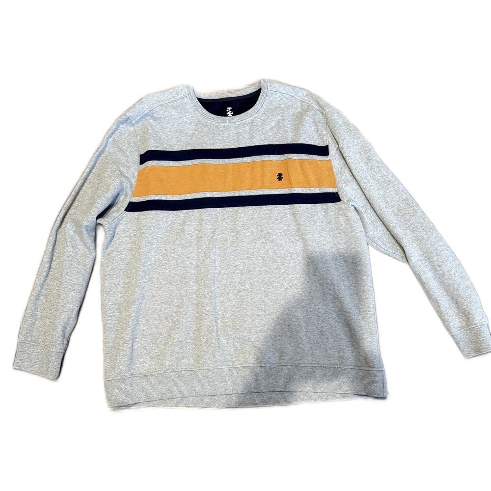 Izod Striped Crewneck Sweatshirt Grey Men's XXL